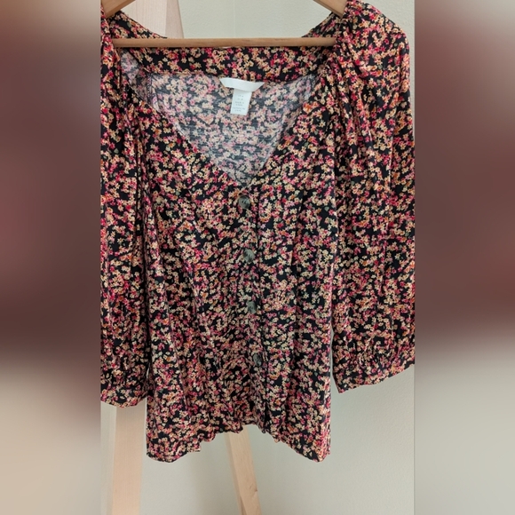 H&M Floral Blouse - Black and Pink, Sz M - Picture 3 of 10